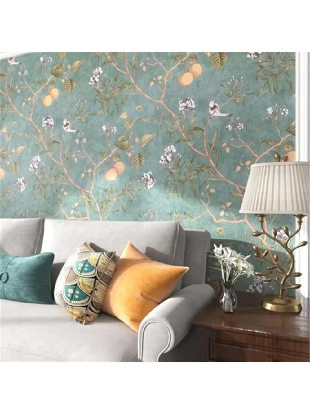 Green Floral Bird Peel Stick Wallpaper Vintage Vinyl Removable Contact Paper
